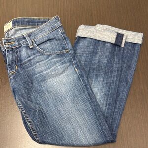 Hudson Jeans Blue Ankle Cropped Jeans with Fading and Cuffed Hem